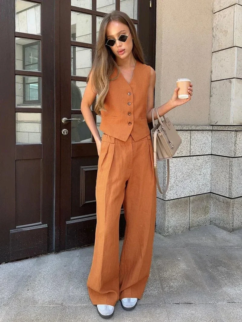 Stefanie – Elegantes Leinen-Set aus Weste und Hose für Damen