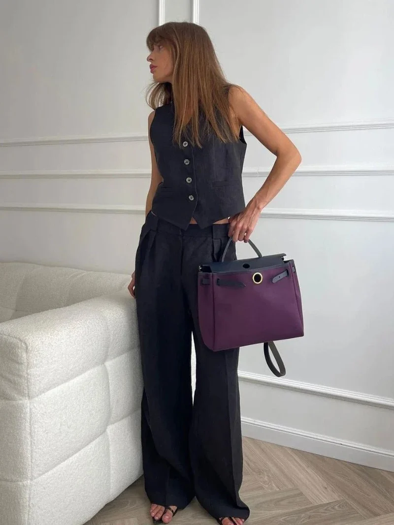 Stefanie – Elegantes Leinen-Set aus Weste und Hose für Damen