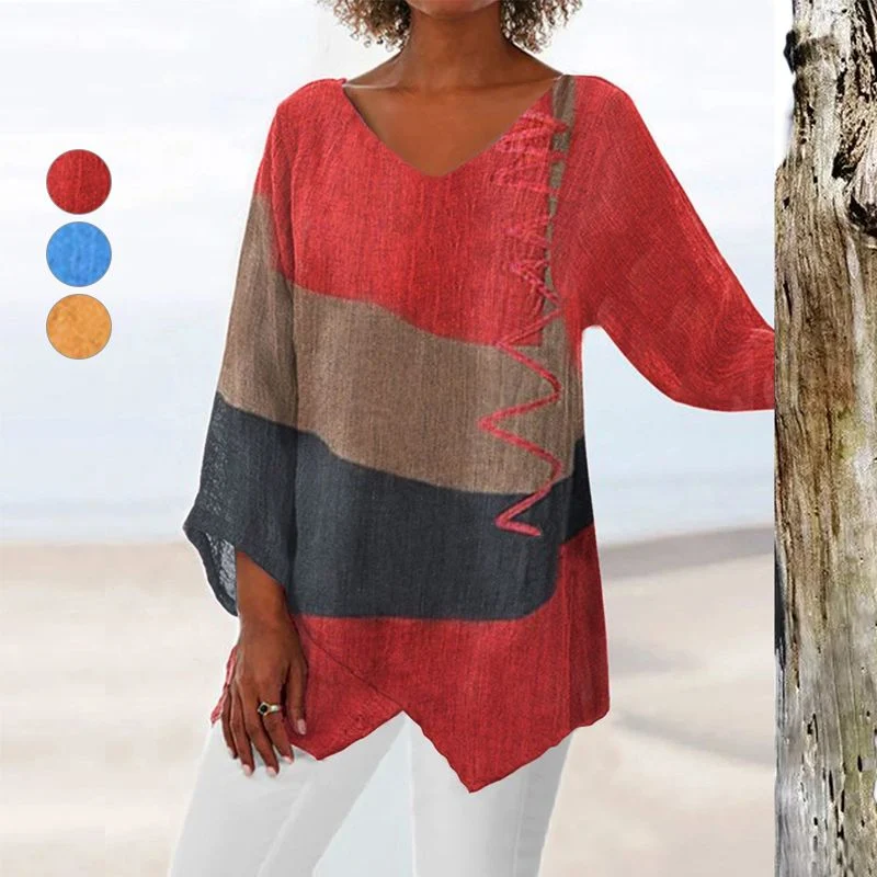 Christina – Damen-Bluse mit langem Schnitt und V-Ausschnitt