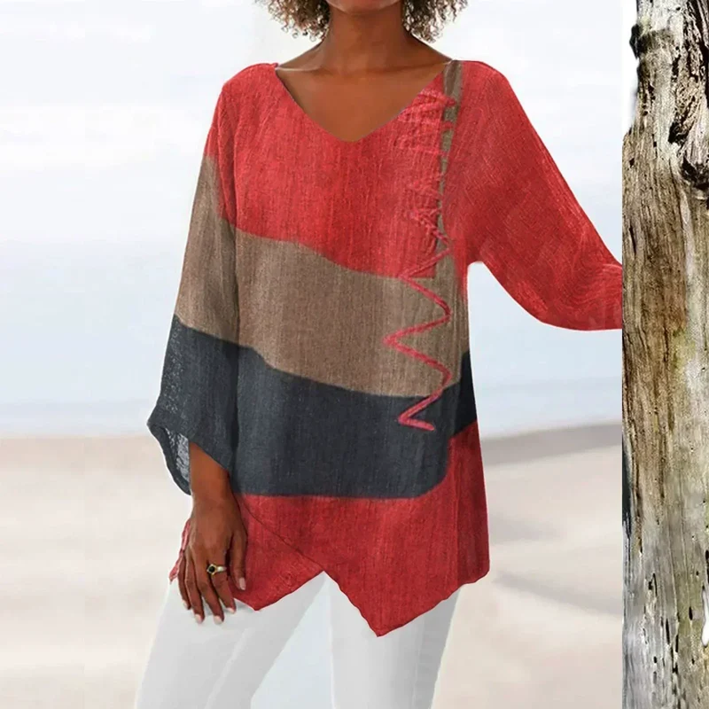 Christina – Damen-Bluse mit langem Schnitt und V-Ausschnitt