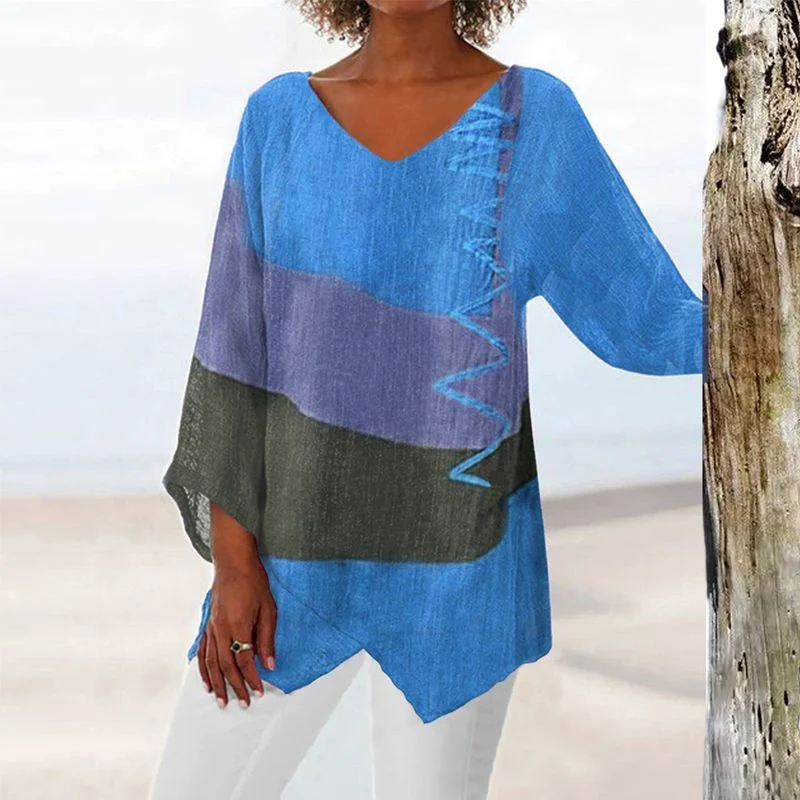 Christina – Damen-Bluse mit langem Schnitt und V-Ausschnitt