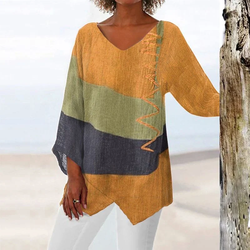 Christina – Damen-Bluse mit langem Schnitt und V-Ausschnitt
