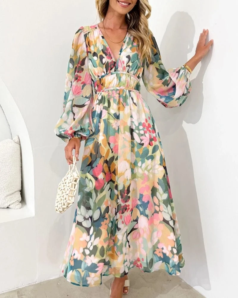 Andrea – Damenkleid mit V-Ausschnitt und langen Ärmeln