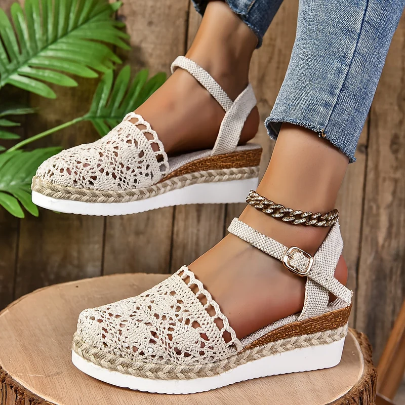 Annika – Gehäkelte Keilabsatzsandalen für Damen