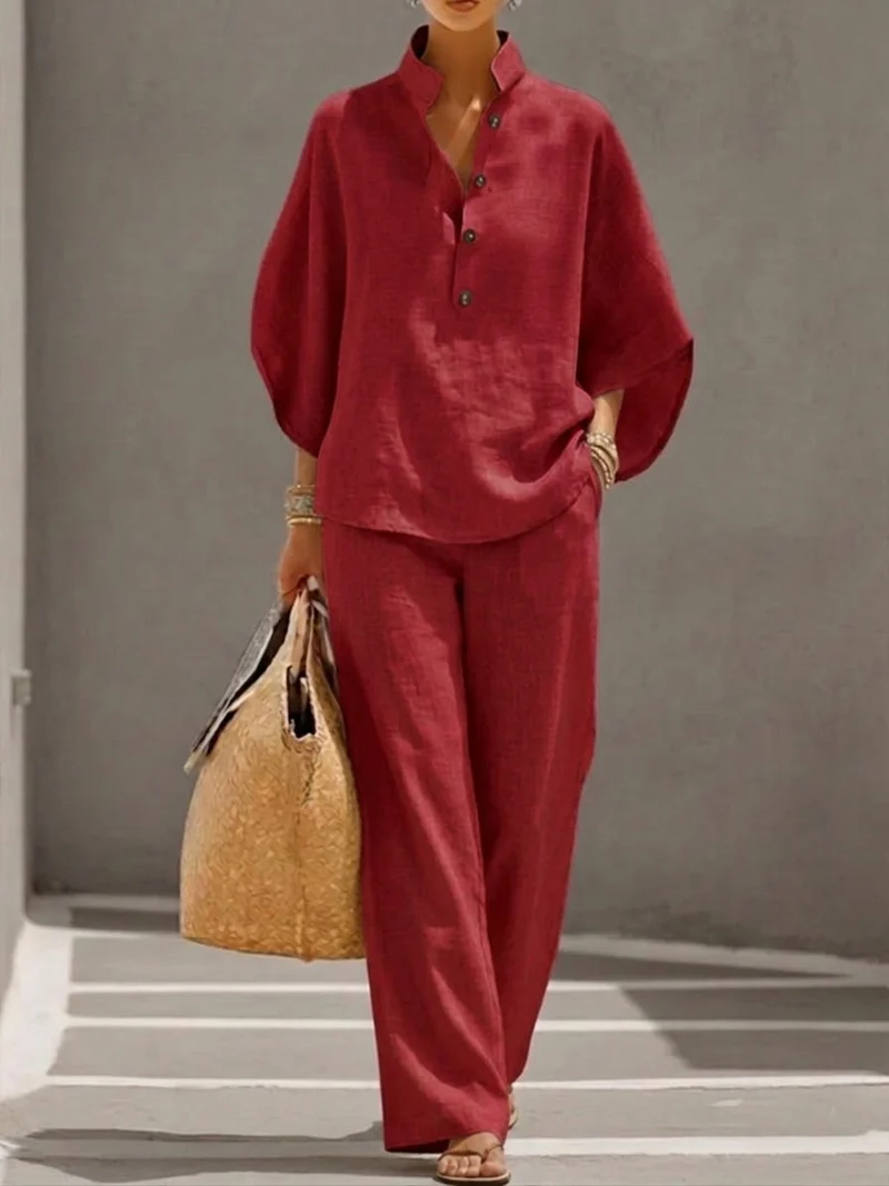 Doreen – Zweiteiliges Set für Damen Oberteil mit Fledermausärmeln und Hose mit weitem Bein