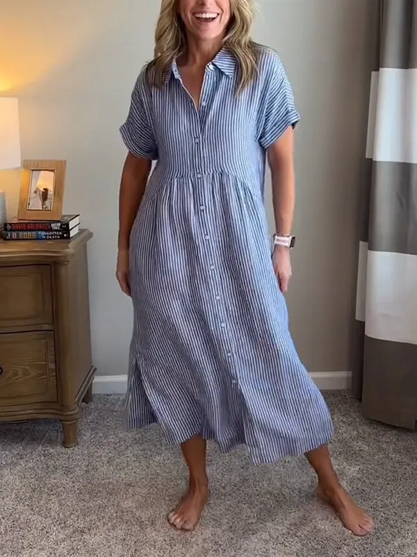 Mia – Gestreiftes Midi-Kleid mit Knöpfen für Damen