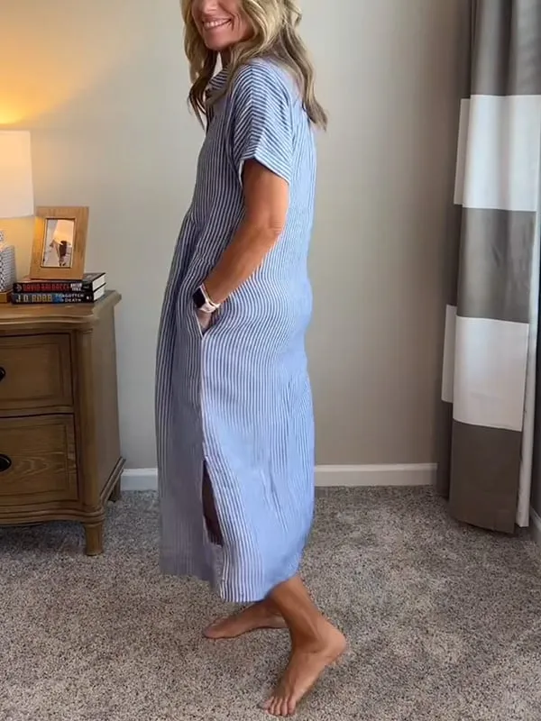 Mia – Gestreiftes Midi-Kleid mit Knöpfen für Damen