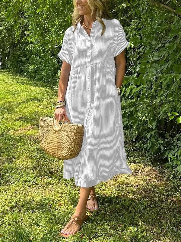 Mia – Gestreiftes Midi-Kleid mit Knöpfen für Damen