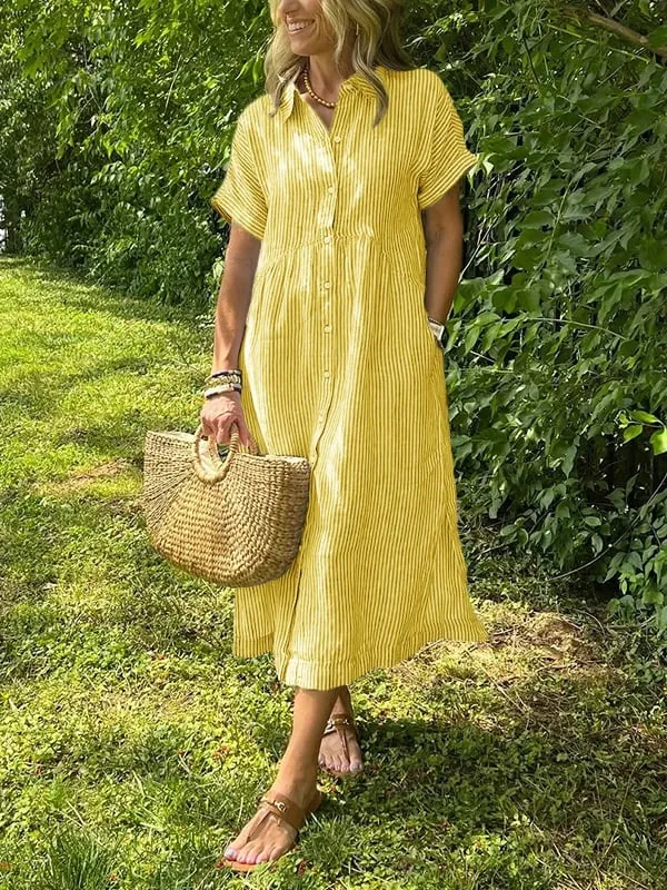 Mia – Gestreiftes Midi-Kleid mit Knöpfen für Damen