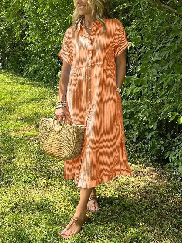 Mia – Gestreiftes Midi-Kleid mit Knöpfen für Damen