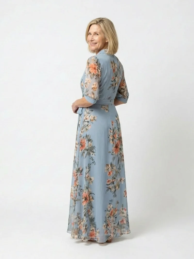 Ingrid – Damenkleid mit Blumenmuster und V-Ausschnitt
