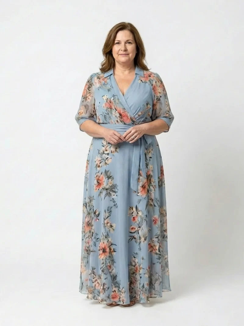 Ingrid – Damenkleid mit Blumenmuster und V-Ausschnitt