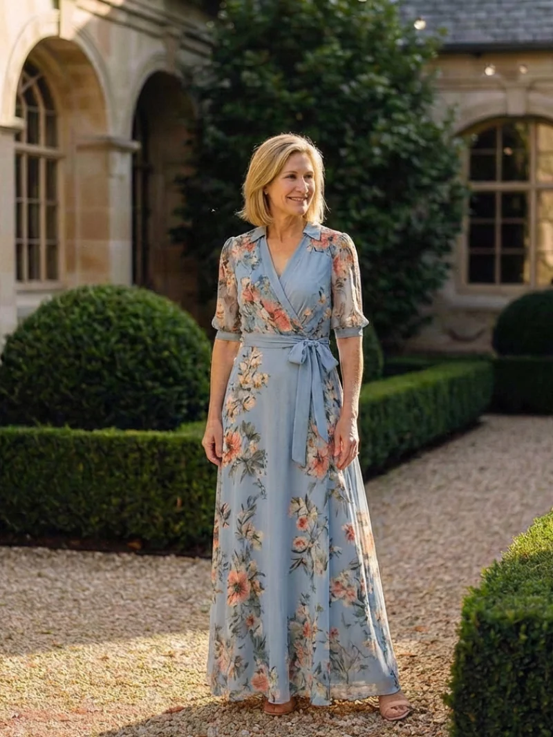 Ingrid – Damenkleid mit Blumenmuster und V-Ausschnitt