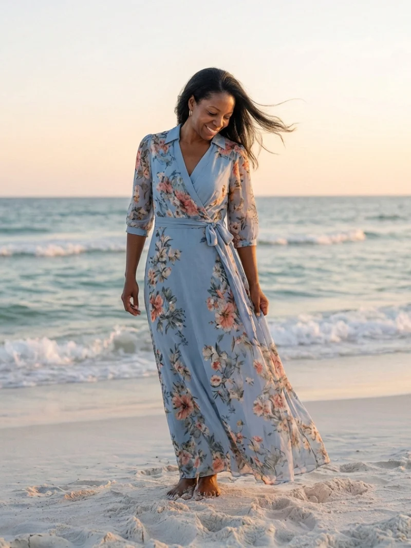 Ingrid – Damenkleid mit Blumenmuster und V-Ausschnitt