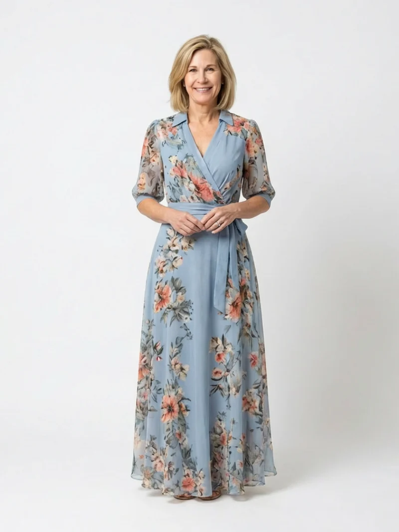 Ingrid – Damenkleid mit Blumenmuster und V-Ausschnitt