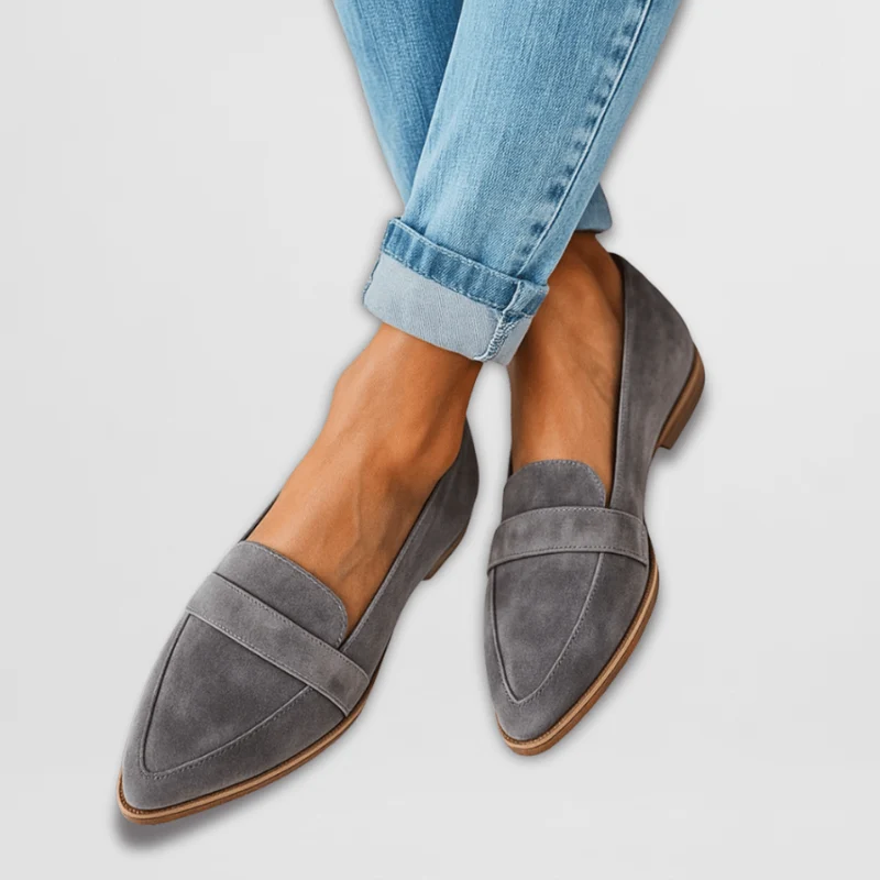 Yvonne – Flache Damenschuhe aus Wildleder mit spitzer Zehenpartie