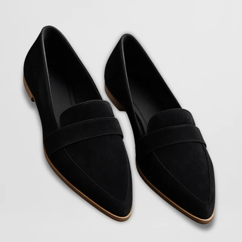 Yvonne – Flache Damenschuhe aus Wildleder mit spitzer Zehenpartie