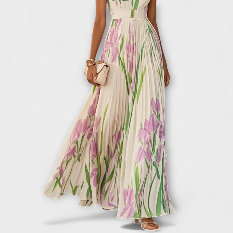 Karin – Damenkleid mit Blumenmuster und Falten
