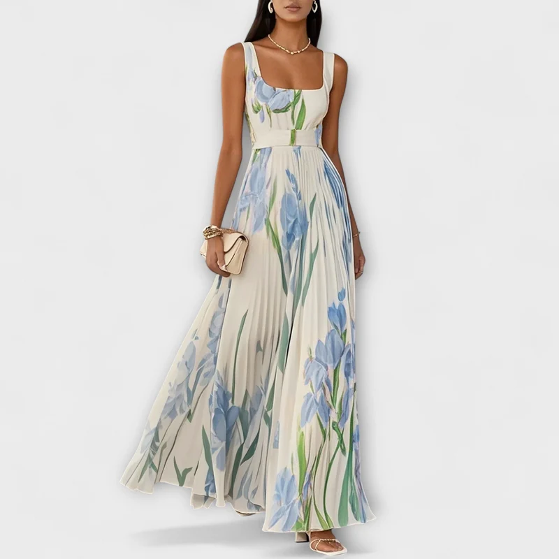 Karin – Damenkleid mit Blumenmuster und Falten