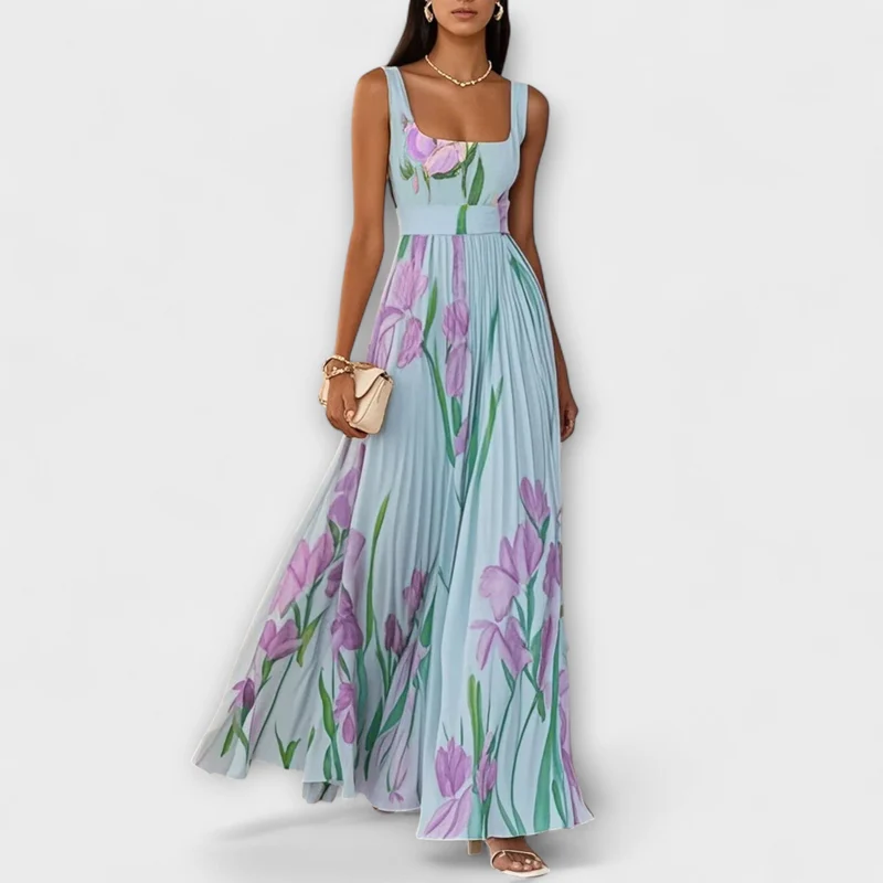 Karin – Damenkleid mit Blumenmuster und Falten