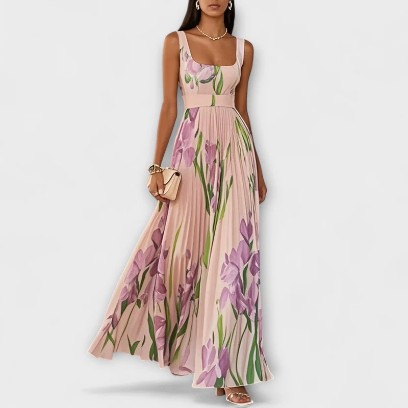 Karin – Damenkleid mit Blumenmuster und Falten