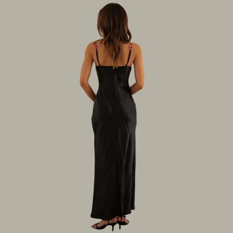 Verena – Damen-Abendkleid aus Satin mit Blumenmuster