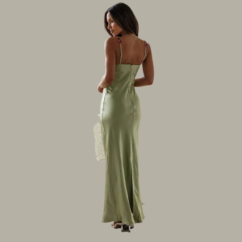 Verena – Damen-Abendkleid aus Satin mit Blumenmuster