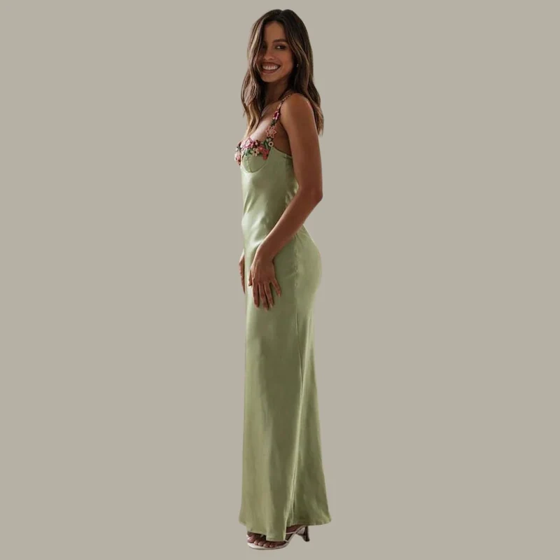 Verena – Damen-Abendkleid aus Satin mit Blumenmuster