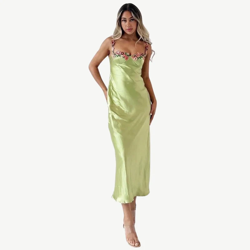 Verena – Damen-Abendkleid aus Satin mit Blumenmuster