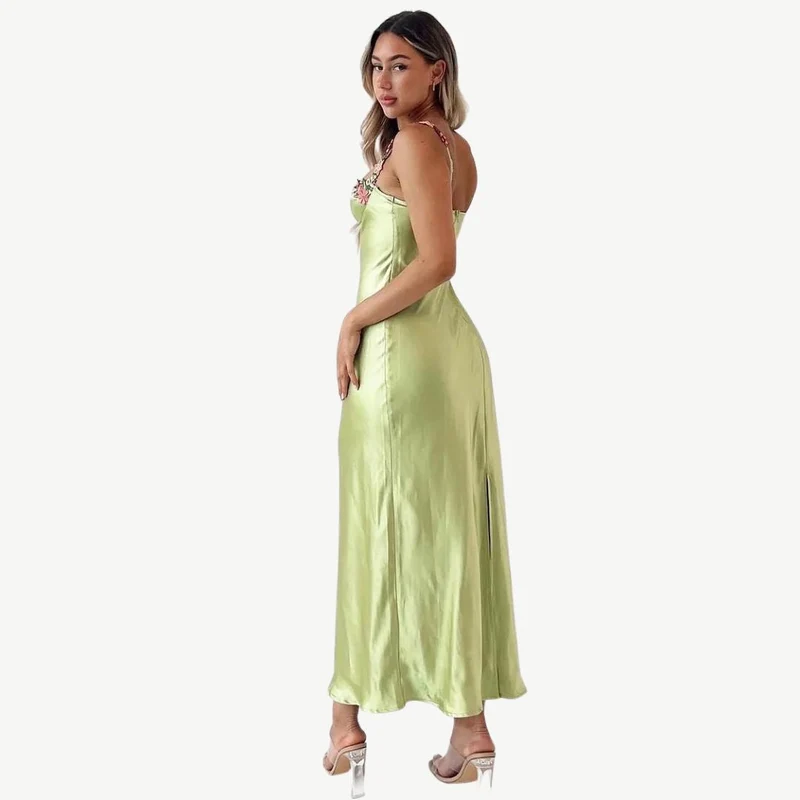 Verena – Damen-Abendkleid aus Satin mit Blumenmuster