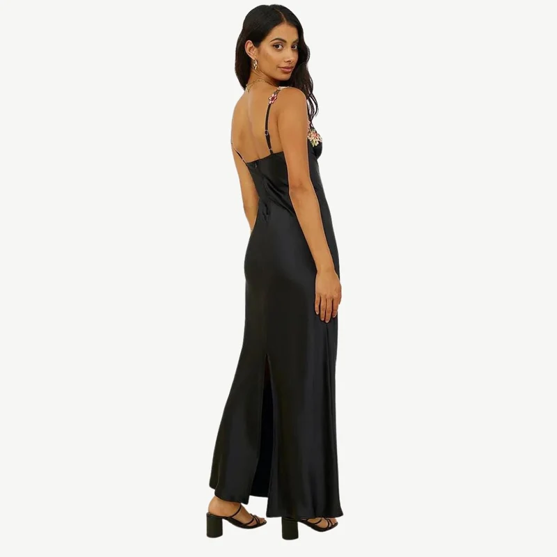 Verena – Damen-Abendkleid aus Satin mit Blumenmuster