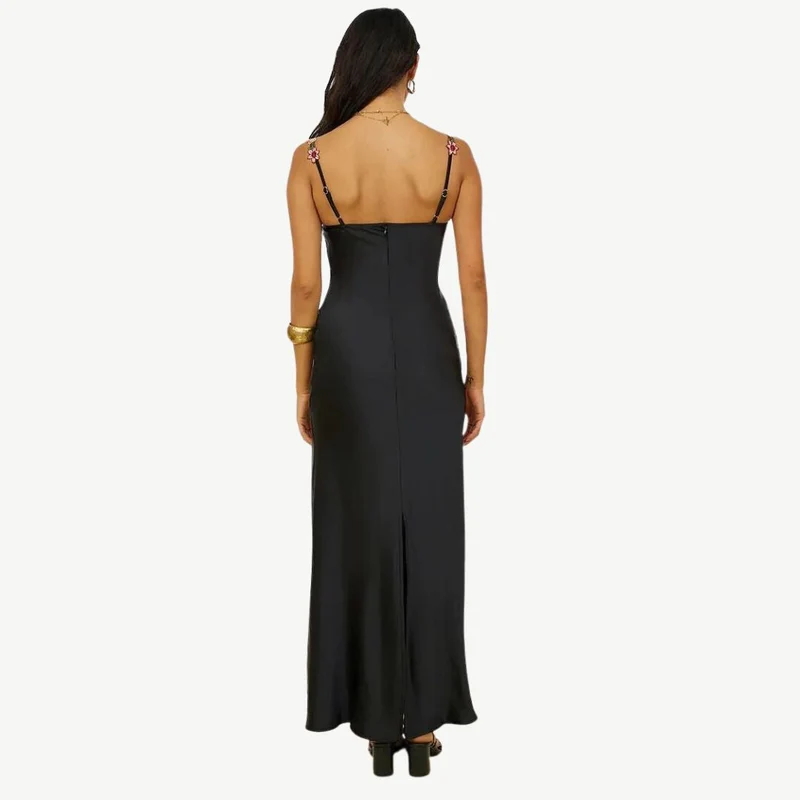Verena – Damen-Abendkleid aus Satin mit Blumenmuster