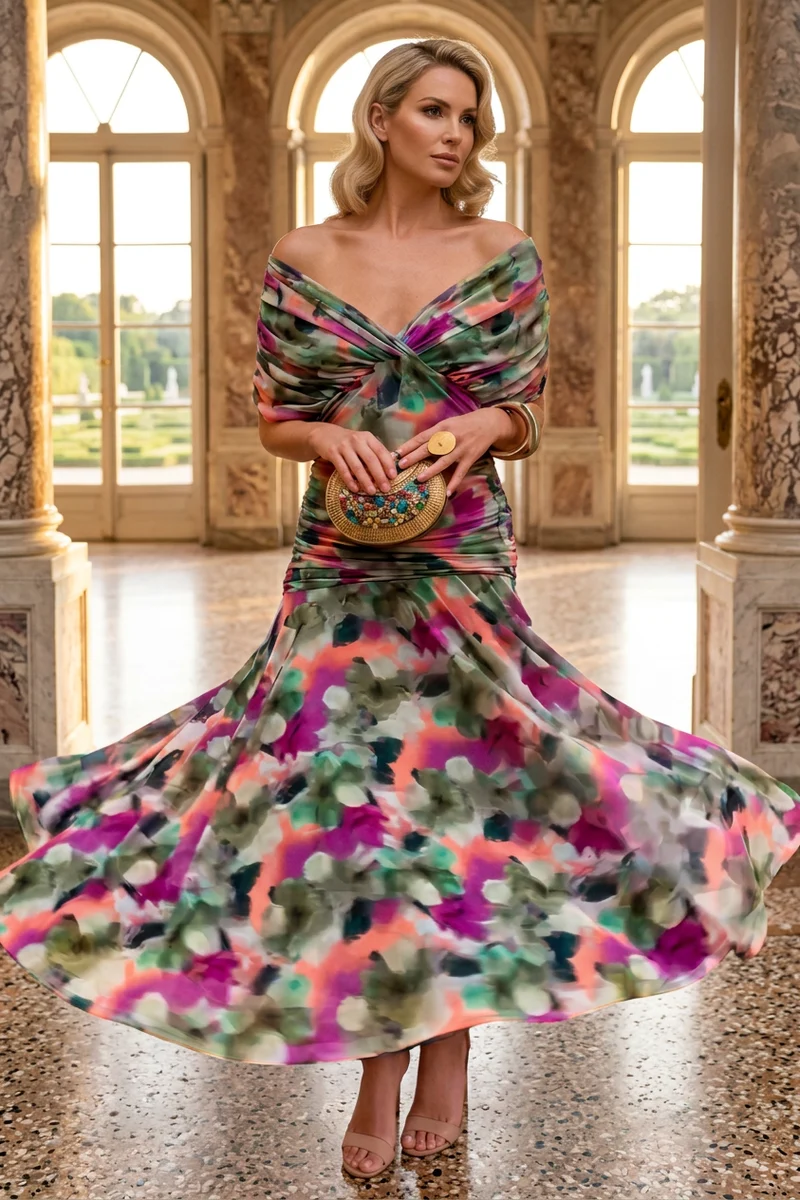 Stefanie – Schulterfreies Kleid mit ausgestelltem Saum