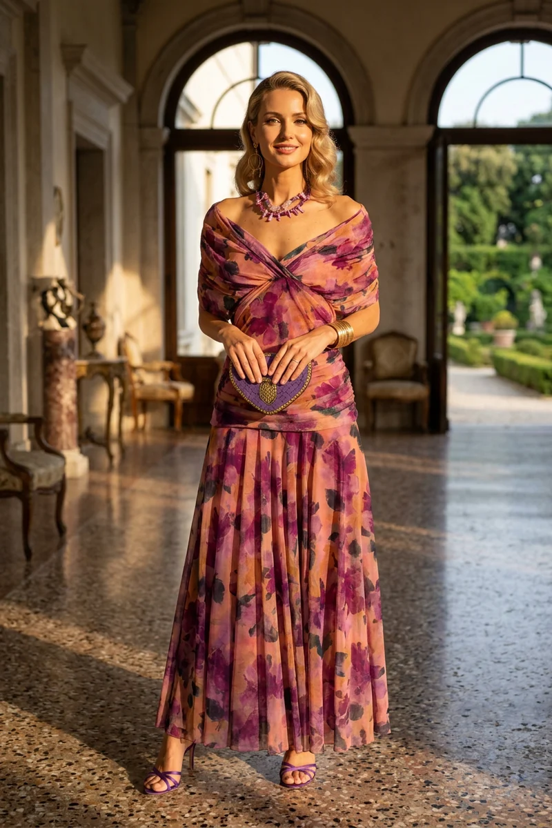 Stefanie – Schulterfreies Kleid mit ausgestelltem Saum