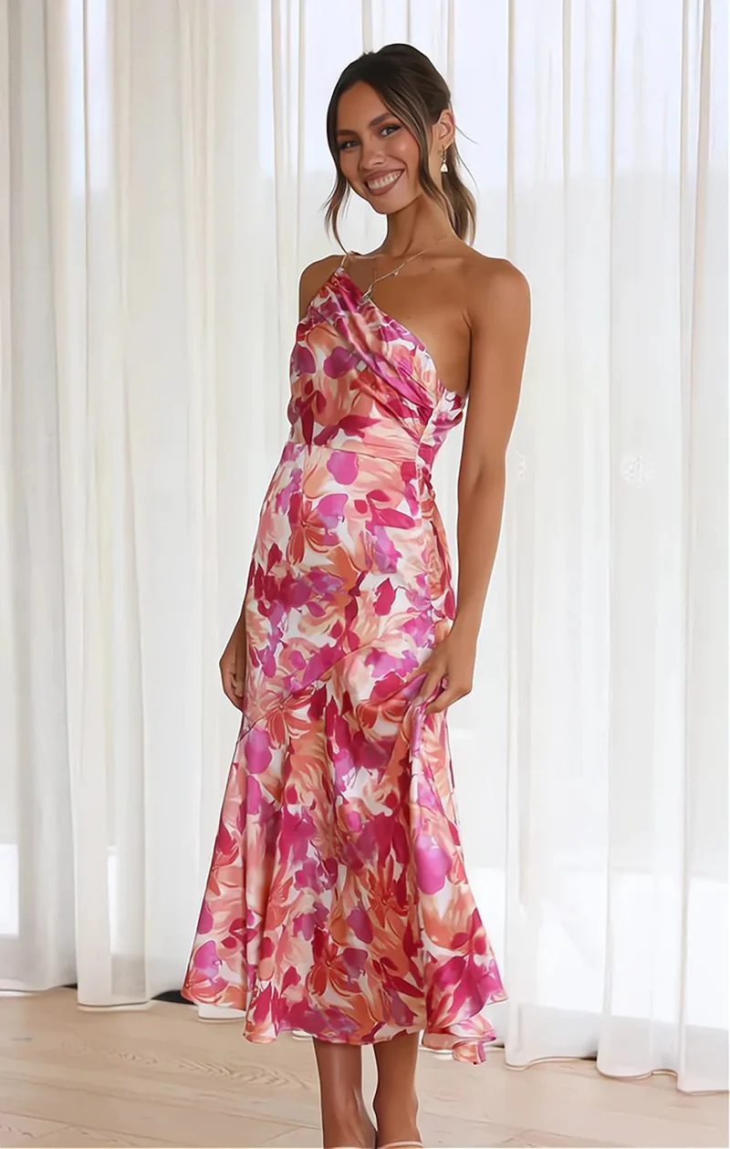 Luna – Damenkleid aus Satin mit Blumenmuster