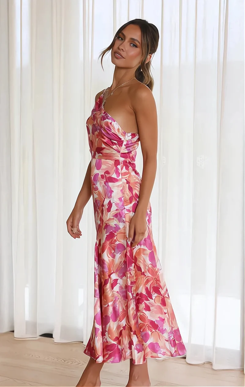 Luna – Damenkleid aus Satin mit Blumenmuster