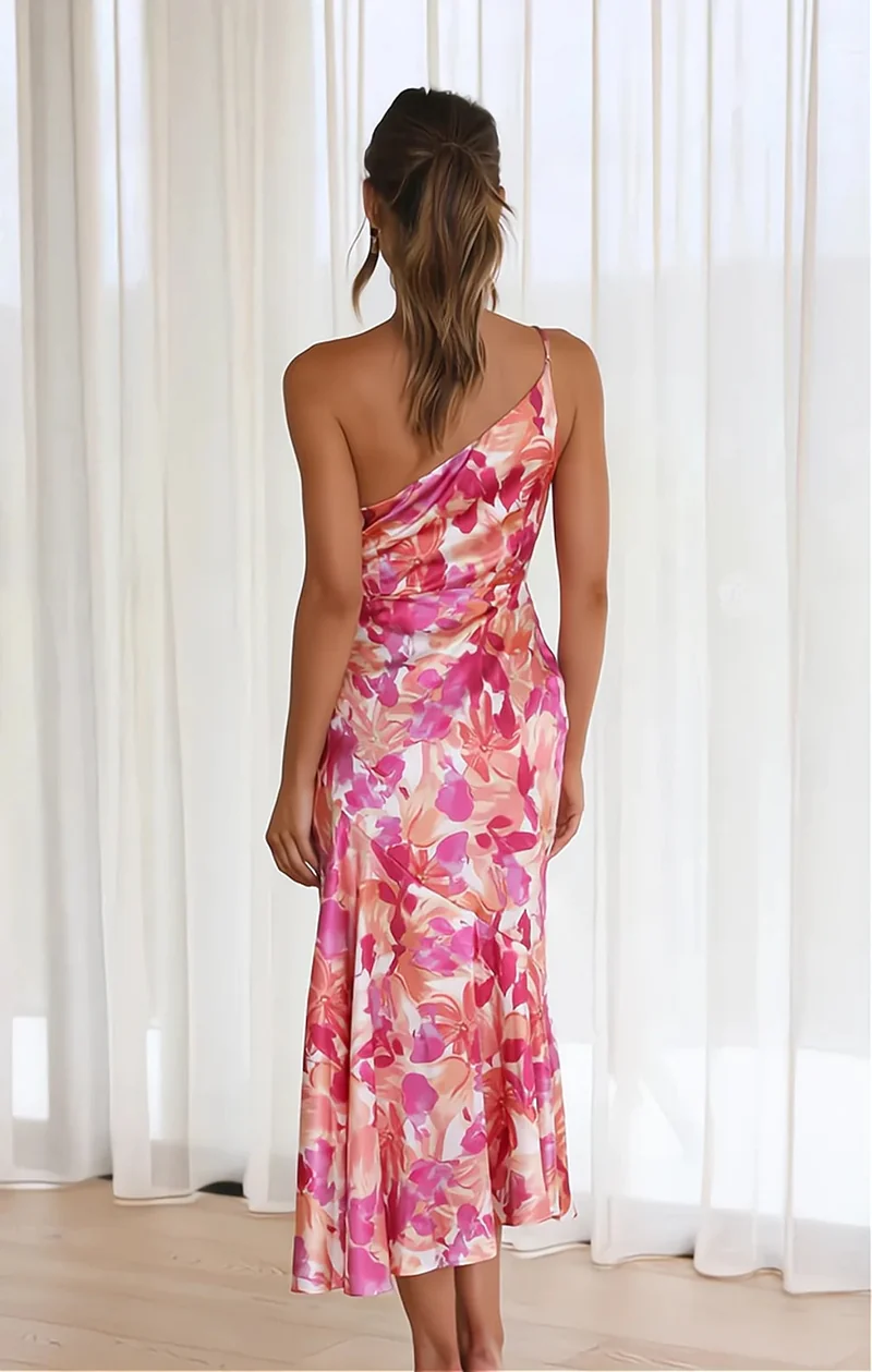 Luna – Damenkleid aus Satin mit Blumenmuster