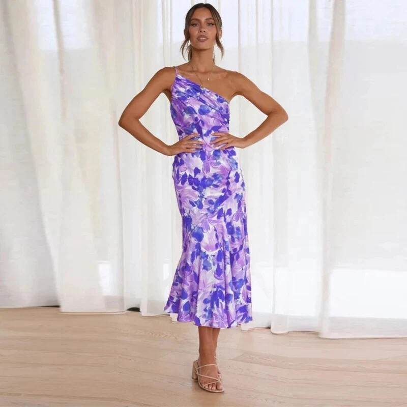 Luna – Damenkleid aus Satin mit Blumenmuster