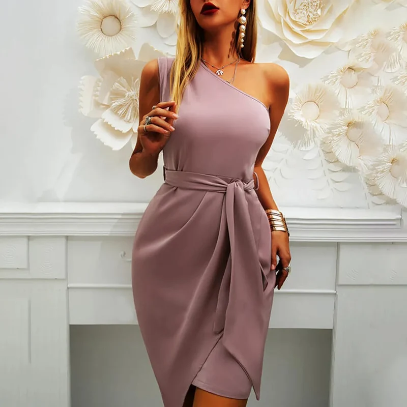 Alina – Ein-Schulter-Wickelkleid für Damen mit Gürtel
