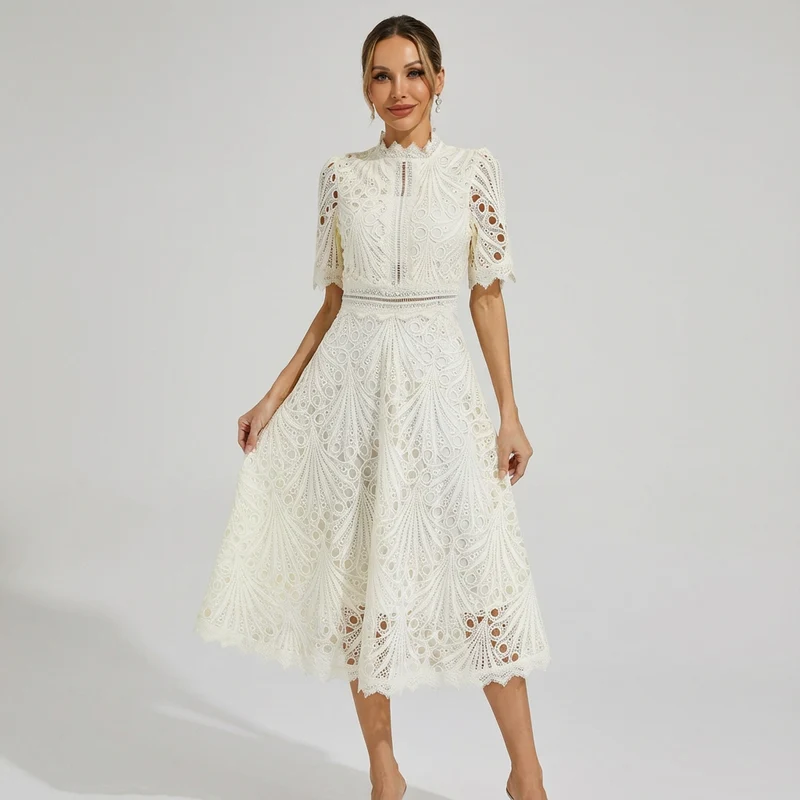 Ines – Midi-Kleid für Damen mit Spitzenverzierung