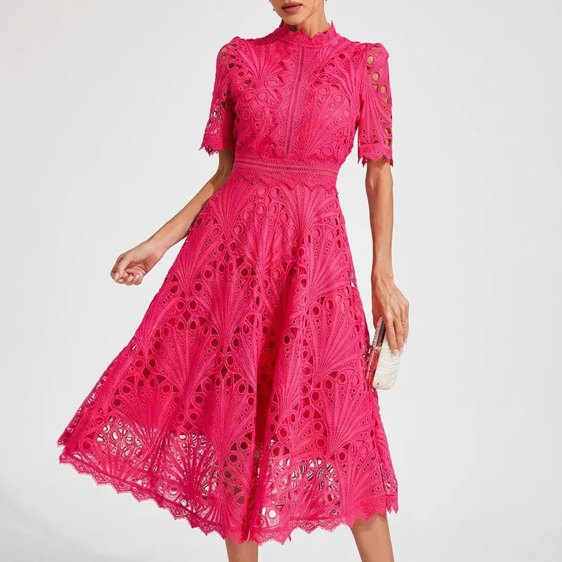 Ines – Midi-Kleid für Damen mit Spitzenverzierung
