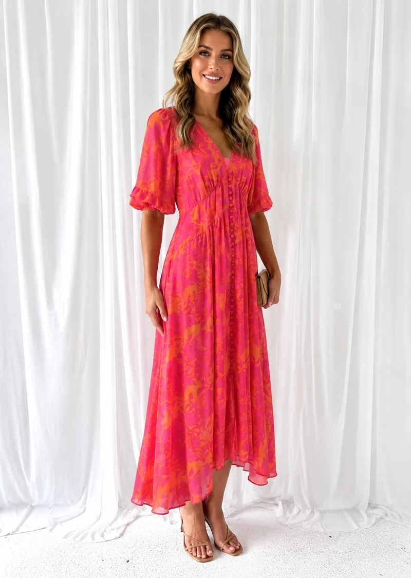 Elena – Maxikleid für Damen mit Blumenmuster und V-Ausschnitt
