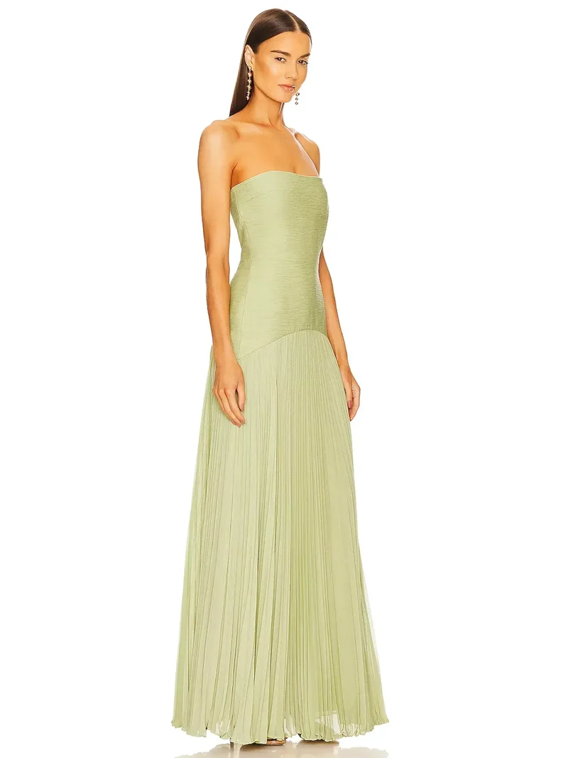 Alina – Maxikleid für Damen, trägerlos, plissiert