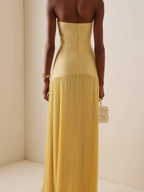 Alina – Maxikleid für Damen, trägerlos, plissiert