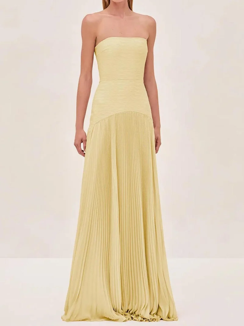 Alina – Maxikleid für Damen, trägerlos, plissiert