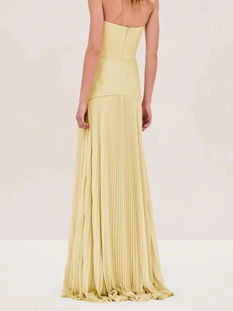 Alina – Maxikleid für Damen, trägerlos, plissiert