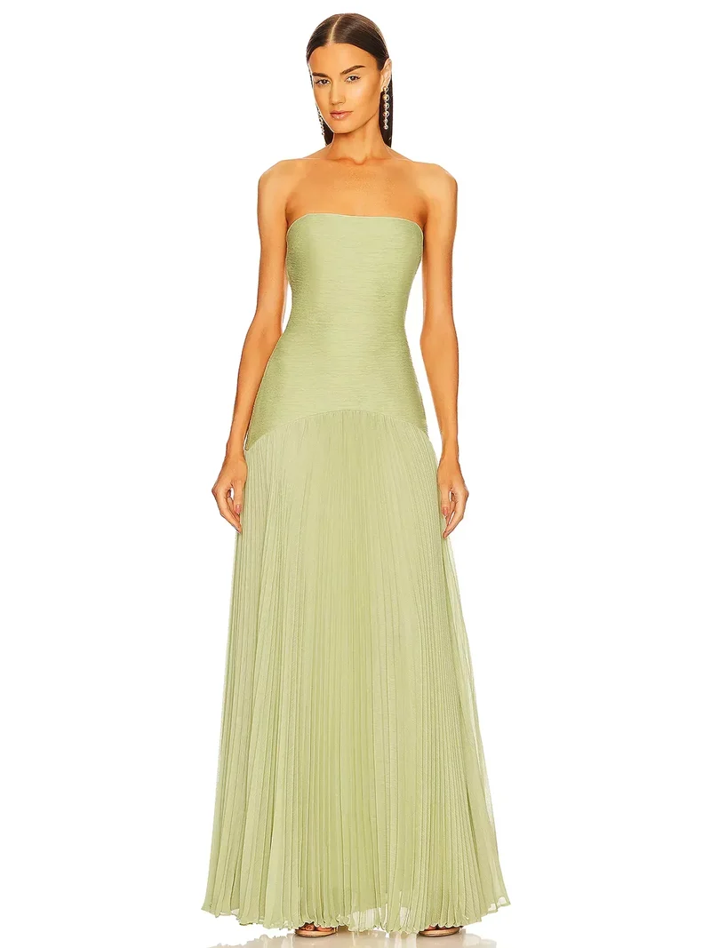 Alina – Maxikleid für Damen, trägerlos, plissiert