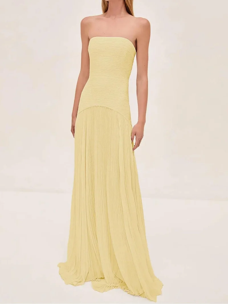 Alina – Maxikleid für Damen, trägerlos, plissiert