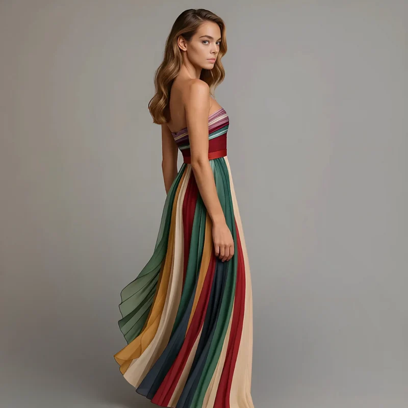 Maja – Damen – Trägerloses Maxikleid mit Falten