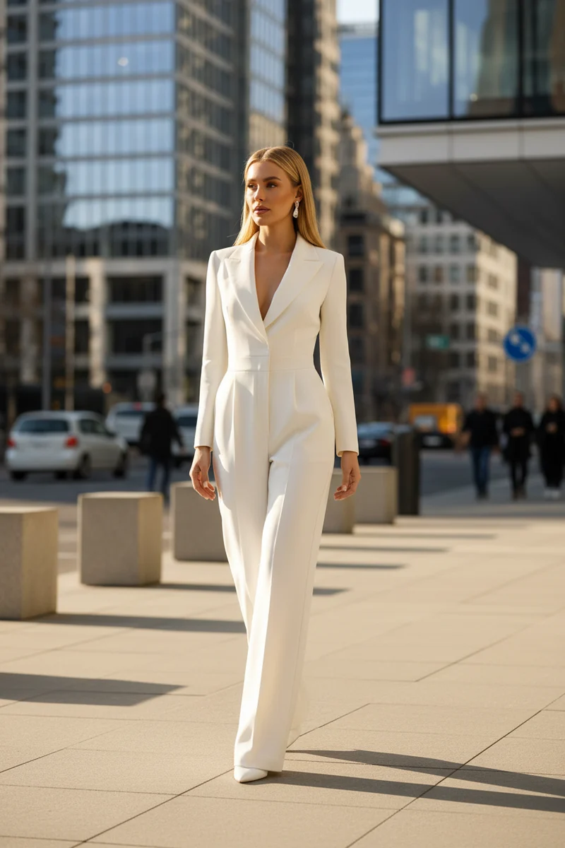 Gabriele – Jumpsuit für Damen mit tiefem Ausschnitt und weitem Bein